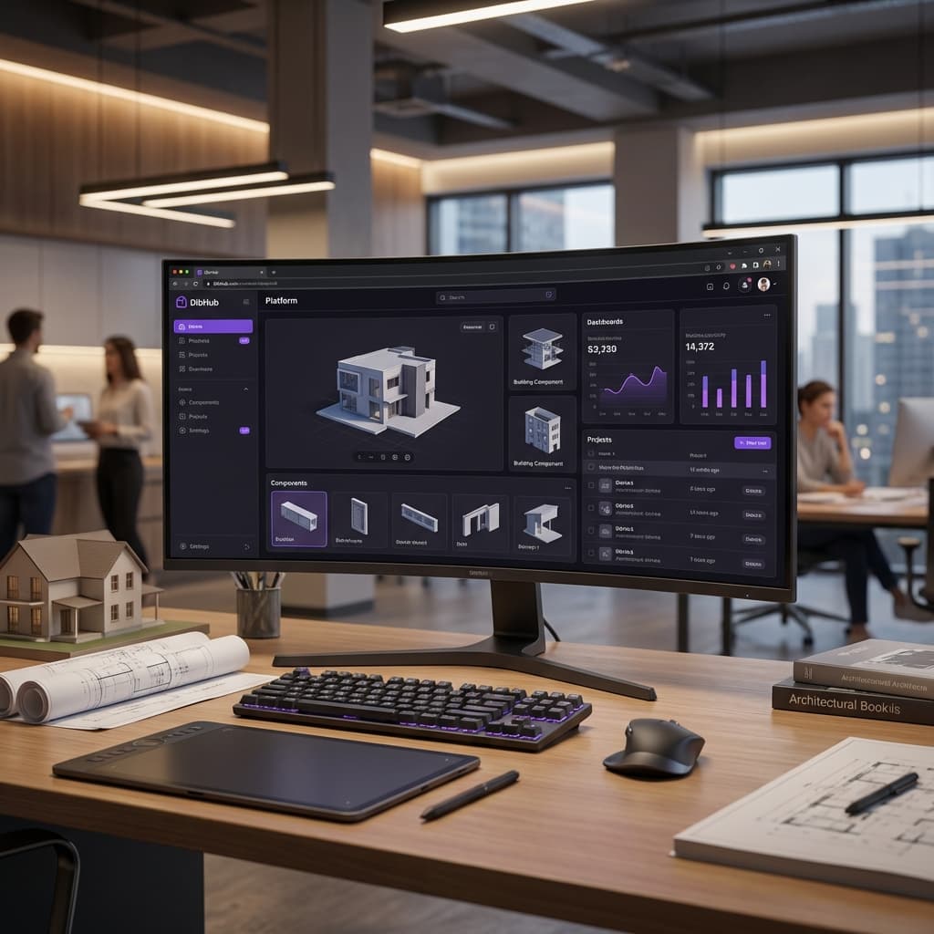 Interface Dashboard DibHub mostrando ferramentas de arquitetura